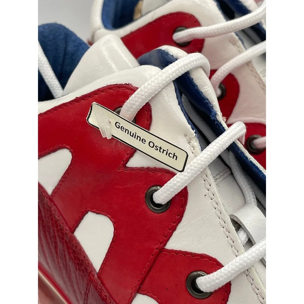 Belvedere Kevin Mens 9 White Red Genuine Ostrich Leg‎ Leather High Top Sneakers